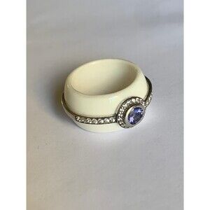 Amethyst and White Topaz Ring Size 7 Ceramic .925 Sterling Silver